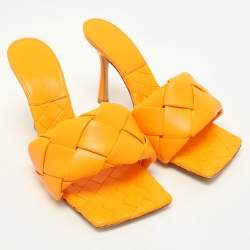 Bottega Veneta Orange Intrecciato Leather Lido Slide Sandals Size 39