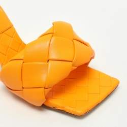 Bottega Veneta Orange Intrecciato Leather Lido Slide Sandals Size 39
