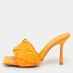 Bottega Veneta Orange Intrecciato Leather Lido Slide Sandals Size 39