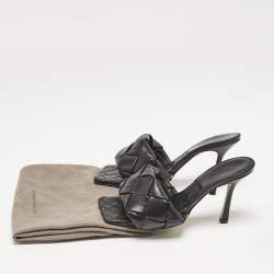 Bottega Veneta Black Intrecciato Leather Lido Slide Sandals Size 39.5
