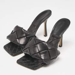 Bottega Veneta Black Intrecciato Leather Lido Slide Sandals Size 39.5