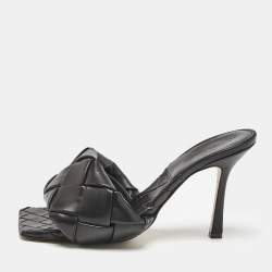 Bottega Veneta Black Intrecciato Leather Lido Slide Sandals Size 39.5