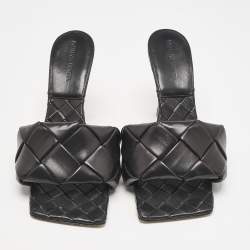 Bottega Veneta Black Intrecciato Leather Lido Slide Sandals Size 39.5