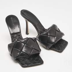Bottega Veneta Black Intrecciato Leather Lido Slide Sandals Size 39.5