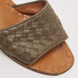 Bottega Veneta Brown Intrecciato Leather Ravello Slide Sandals Size 37.5