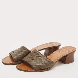 Bottega Veneta Brown Intrecciato Leather Ravello Slide Sandals Size 37.5