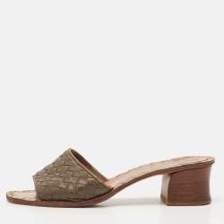 Bottega Veneta Brown Intrecciato Leather Ravello Slide Sandals Size 37.5