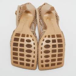Pre Owned Bottega Veneta Beige Mesh and Leather Chain Stretch Pumps Size 38