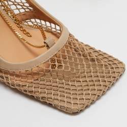 Pre Owned Bottega Veneta Beige Mesh and Leather Chain Stretch Pumps Size 38