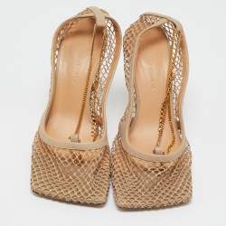 Pre Owned Bottega Veneta Beige Mesh and Leather Chain Stretch Pumps Size 38