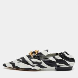 Bottega Veneta Black/White Zebra Print Leather BV Madame Loafers Size 38.5
