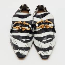 Bottega Veneta Black/White Zebra Print Leather BV Madame Loafers Size 38.5