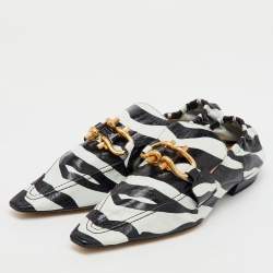Bottega Veneta Black/White Zebra Print Leather BV Madame Loafers Size 38.5