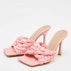 Bottega Veneta Pink Woven Raffia Stretch Slide Sandals Size 36
