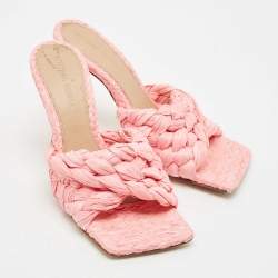 Bottega Veneta Pink Woven Raffia Stretch Slide Sandals Size 36