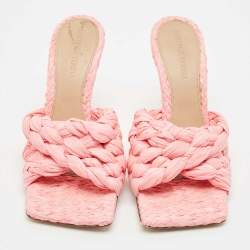 Bottega Veneta Pink Woven Raffia Stretch Slide Sandals Size 36
