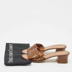 Pre Owned Bottega Veneta Bronze intreciato Leather Slide Sandals Size 38