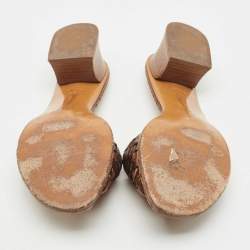 Pre Owned Bottega Veneta Bronze intreciato Leather Slide Sandals Size 38