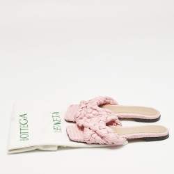 Bottega Veneta Pink Woven Raffia Stretch Flat Slides Size 36