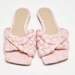 Bottega Veneta Pink Woven Raffia Stretch Flat Slides Size 36