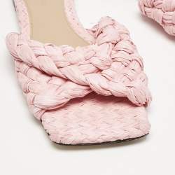 Bottega Veneta Pink Woven Raffia Stretch Flat Slides Size 36