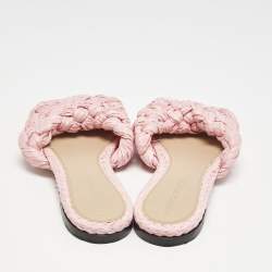 Bottega Veneta Pink Woven Raffia Stretch Flat Slides Size 36