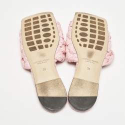 Bottega Veneta Pink Woven Raffia Stretch Flat Slides Size 36
