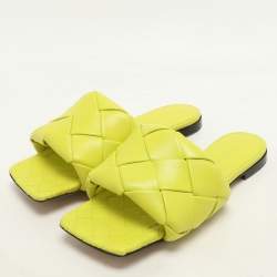 Bottega Veneta Kiwi Leather Lido Flat Slide Sandals Size 36.5
