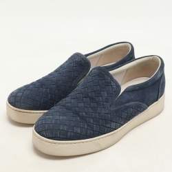Bottega Veneta Navy Blue Intrecciato Suede Dodger Slip On Sneakers Size 36
