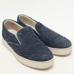 Bottega Veneta Navy Blue Intrecciato Suede Dodger Slip On Sneakers Size 36