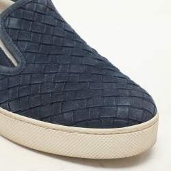 Bottega Veneta Navy Blue Intrecciato Suede Dodger Slip On Sneakers Size 36