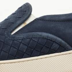 Bottega Veneta Navy Blue Intrecciato Suede Dodger Slip On Sneakers Size 36