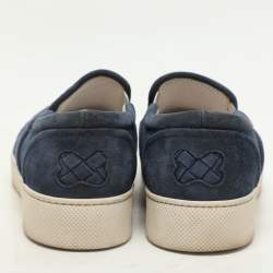 Bottega Veneta Navy Blue Intrecciato Suede Dodger Slip On Sneakers Size 36