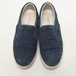 Bottega Veneta Navy Blue Intrecciato Suede Dodger Slip On Sneakers Size 36