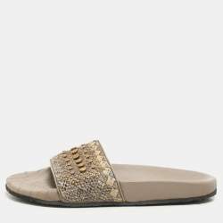 Bottega Veneta Brown/Grey Python Embellished Flat Slides Size 37