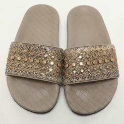 Bottega Veneta Brown/Grey Python Embellished Flat Slides Size 37
