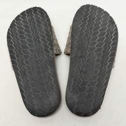 Bottega Veneta Brown/Grey Python Embellished Flat Slides Size 37