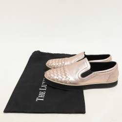 Pre Owned Bottega Veneta Rose Gold Intrecciato Leather Slip On Sneakers Size 37