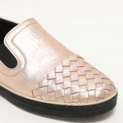 Pre Owned Bottega Veneta Rose Gold Intrecciato Leather Slip On Sneakers Size 37