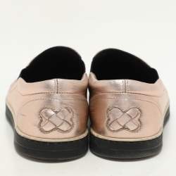 Pre Owned Bottega Veneta Rose Gold Intrecciato Leather Slip On Sneakers Size 37