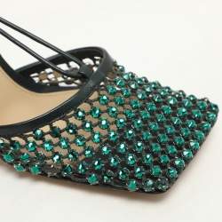 Bottega Veneta Green Leather and Mesh Stretch Embellished Ankle Wrap Sandals Size 37