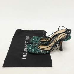 Bottega Veneta Green Leather and Mesh Stretch Embellished Ankle Wrap Sandals Size 37