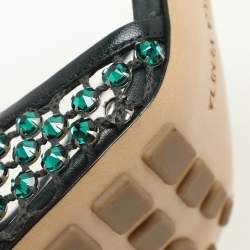 Bottega Veneta Green Leather and Mesh Stretch Embellished Ankle Wrap Sandals Size 37