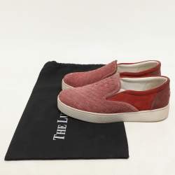 Pre Owned Bottega Veneta Burgundy/Brick Red Intrecciato Suede Dodger Slip On Sneakers 36
