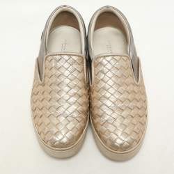 Bottega Veneta Gold Intrecciato Suede Dodger Slip On Sneakers 36