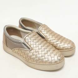 Bottega Veneta Gold Intrecciato Suede Dodger Slip On Sneakers 36