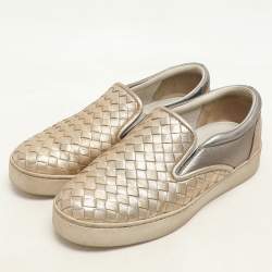 Bottega Veneta Gold Intrecciato Suede Dodger Slip On Sneakers 36