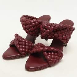 Bottega Veneta Burgundy Woven Leather Slide Sandals Size 37
