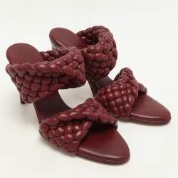 Bottega Veneta Burgundy Woven Leather Slide Sandals Size 37