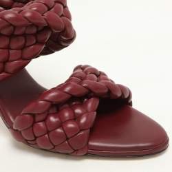 Bottega Veneta Burgundy Woven Leather Slide Sandals Size 37